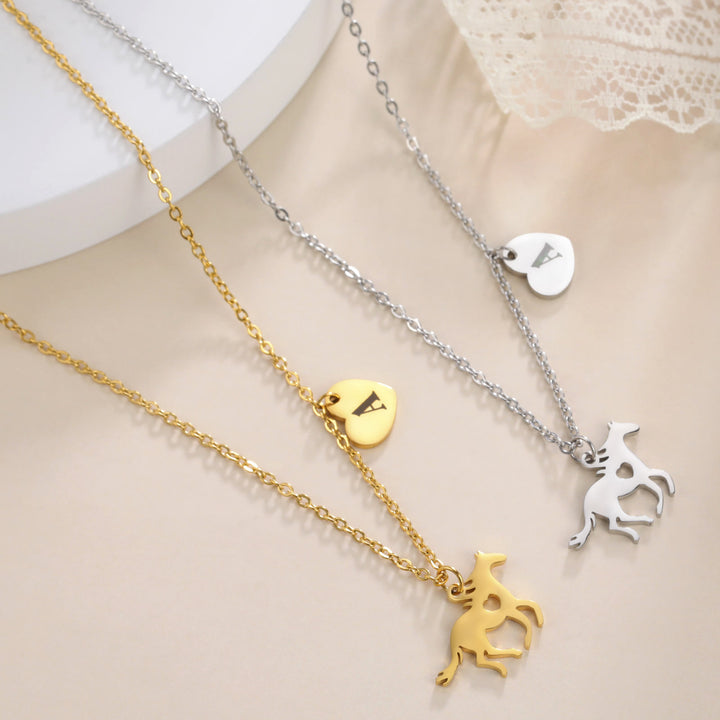 Dainty Horse Pendant Initial Letter Heart Necklace - image 3