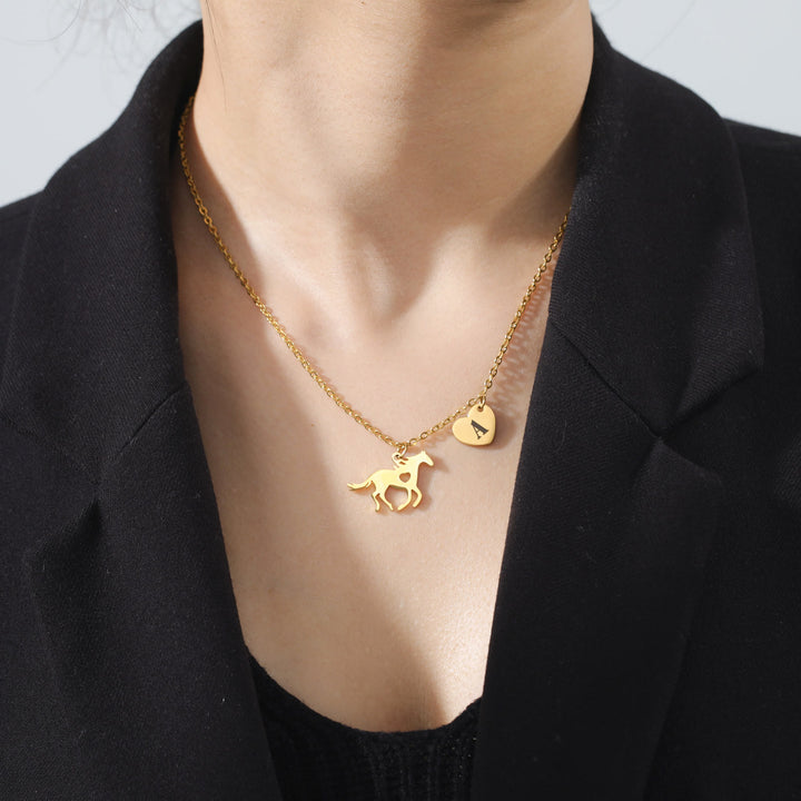 Dainty Horse Pendant Initial Letter Heart Necklace - image 0