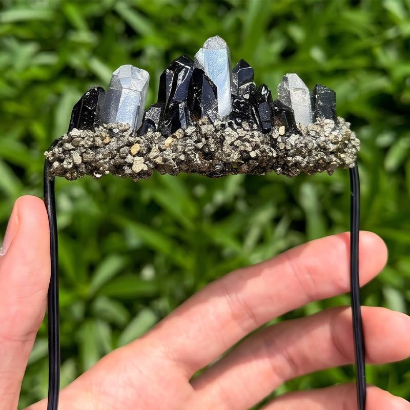 Handcrafted Natural Crystal Crown Pocket Square Brooch - Black - image 9