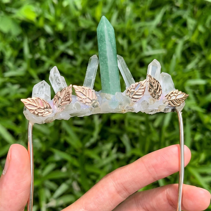 Handcrafted Natural Crystal Crown Pocket Square Brooch - Green & Gold - image 7