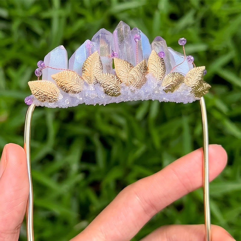 Handcrafted Natural Crystal Crown Pocket Square Brooch - Purple & Gold - image 4