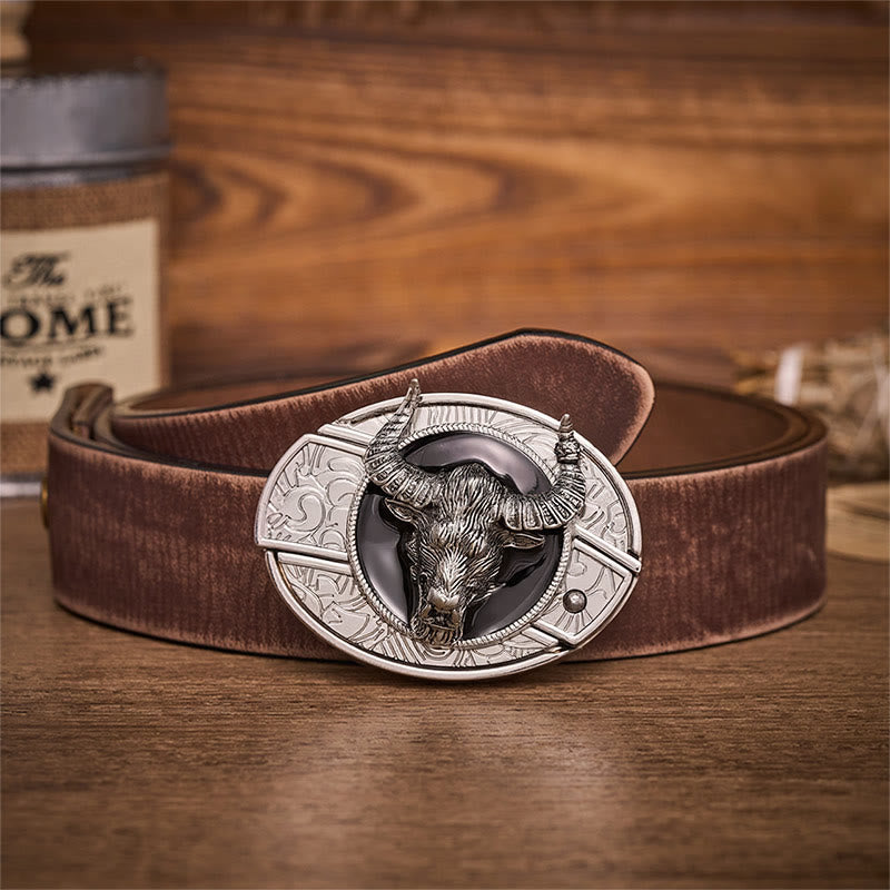 Longhorn Legend Bull Head Hidden Folding Knife Buckle Leather Belt - Longhorn Bull - Brown Distressed Belt - 42 - image 5