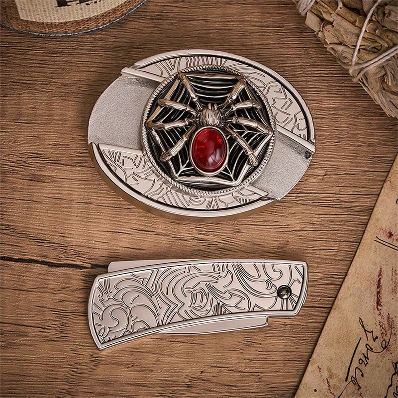 Blood Web Gothic Spider Hidden Folding Knife Buckle Leather Belt - image 10