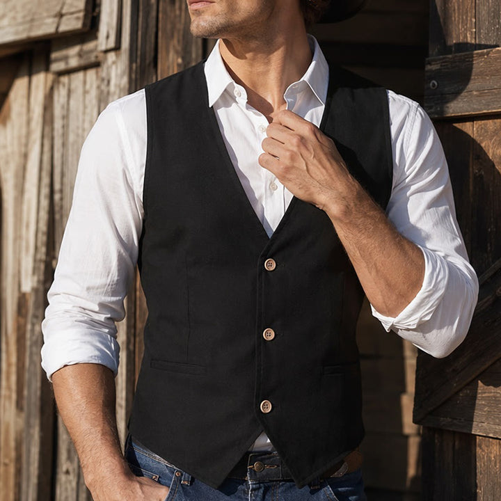 Daily Wear Breathable Casual Summer Linen Vest - Black - 3XL - image 6