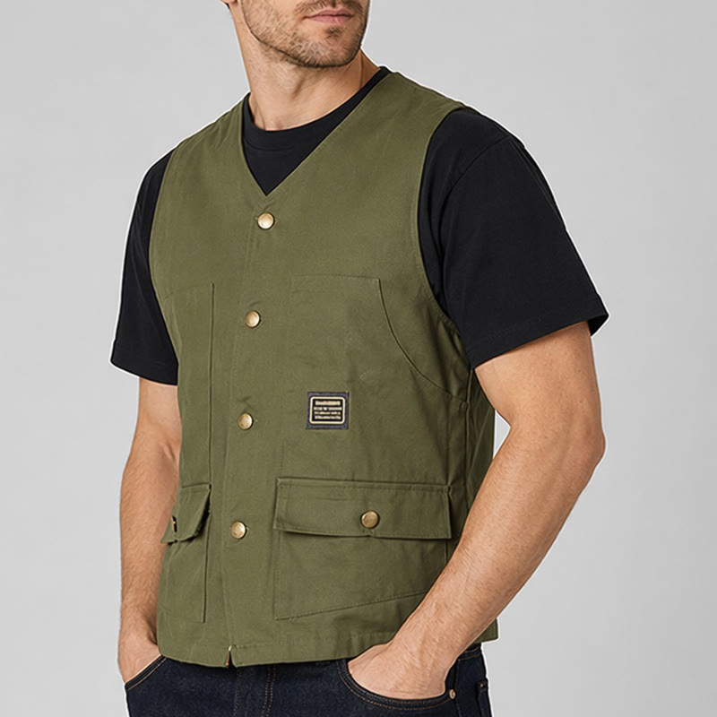 Multi-pocket Tactical Style Canvas Workwear Vest - image 3