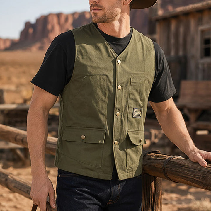 Multi-pocket Tactical Style Canvas Workwear Vest - Army Green - 3XL - image 0