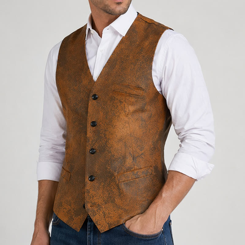 Men's Western Rugged Tobacco Brown Print Vest - image 3