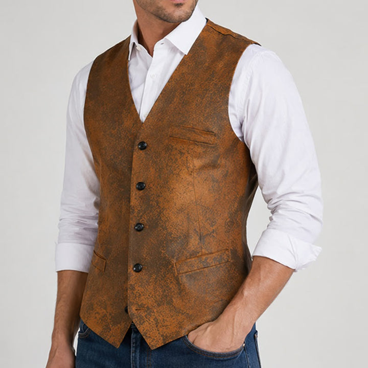 Men's Western Rugged Tobacco Brown Print Vest - image 3