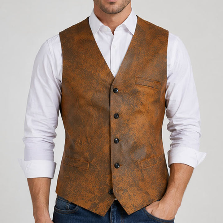 Men's Western Rugged Tobacco Brown Print Vest - image 1