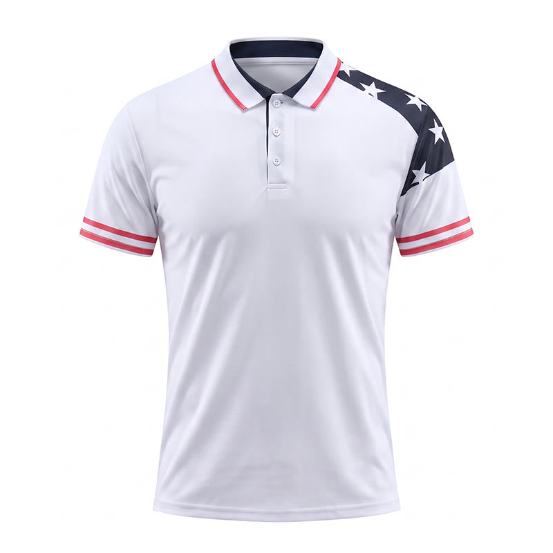 Men's Flag Inspired Patriotic Star Print Polo Shirt - image 8