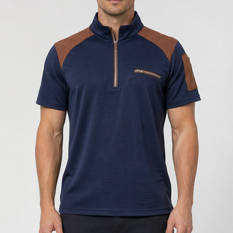 Men's Waffle Texture Zipper Detailed Polo Shirt - image 1