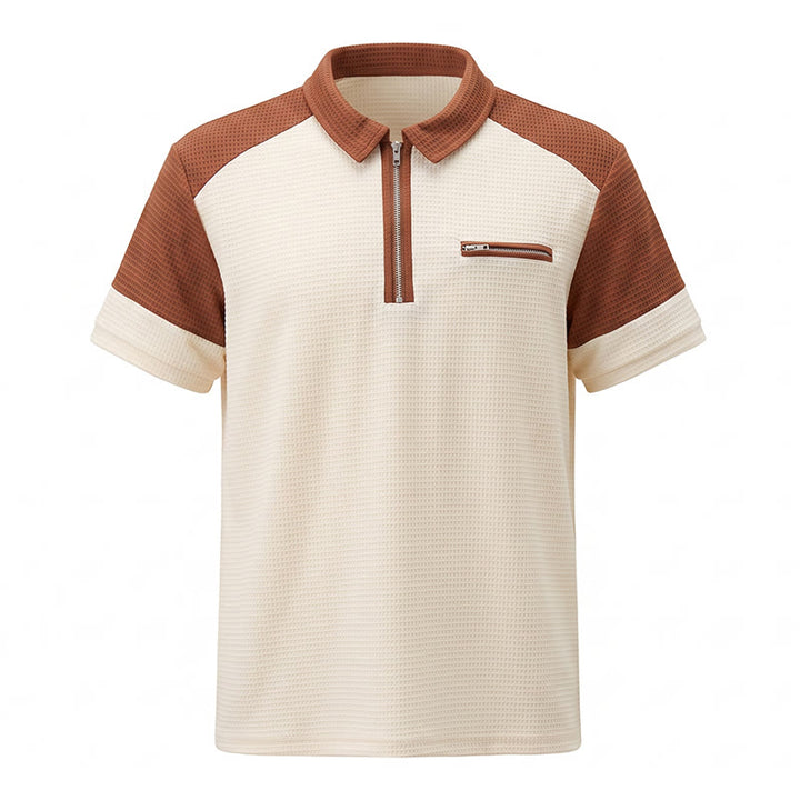 Men's Retro Color Block Zip Neck Summer Polo Shirt - image 12