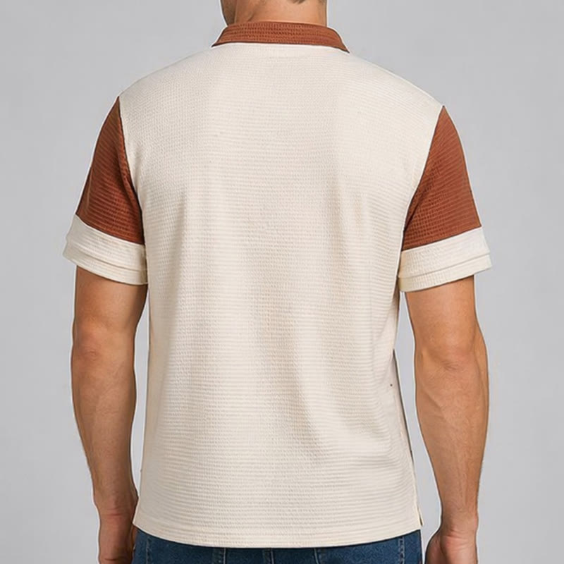 Men's Retro Color Block Zip Neck Summer Polo Shirt - image 2
