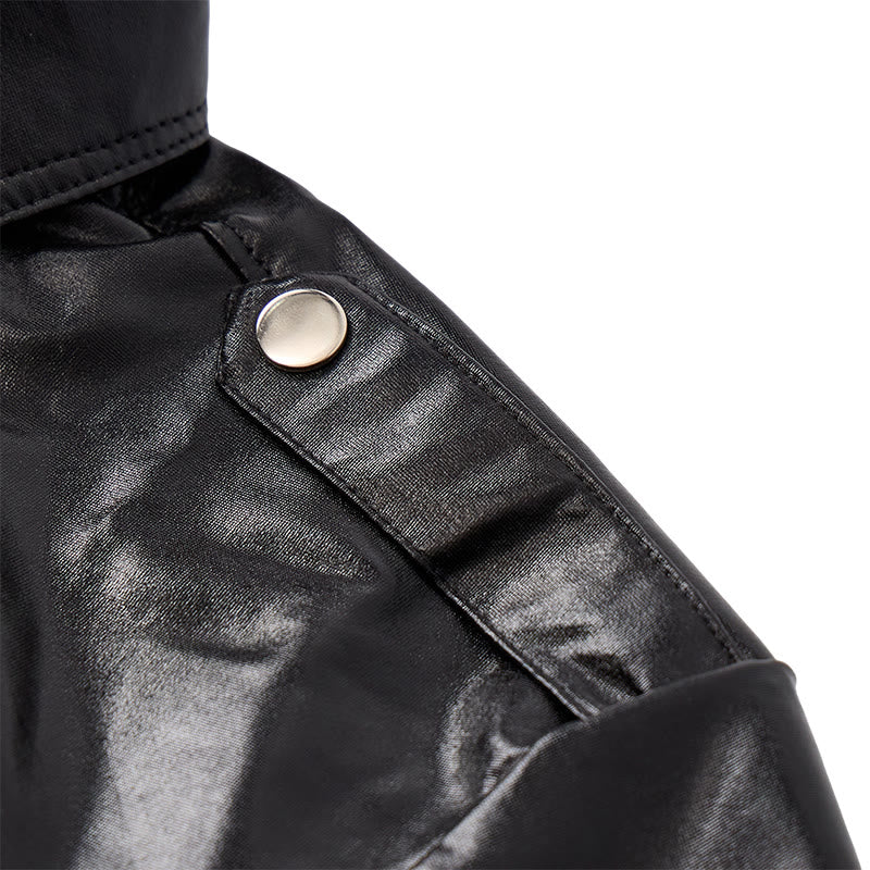 Biker Black Glossy Western Coated Faux Leather Shirt - image 4