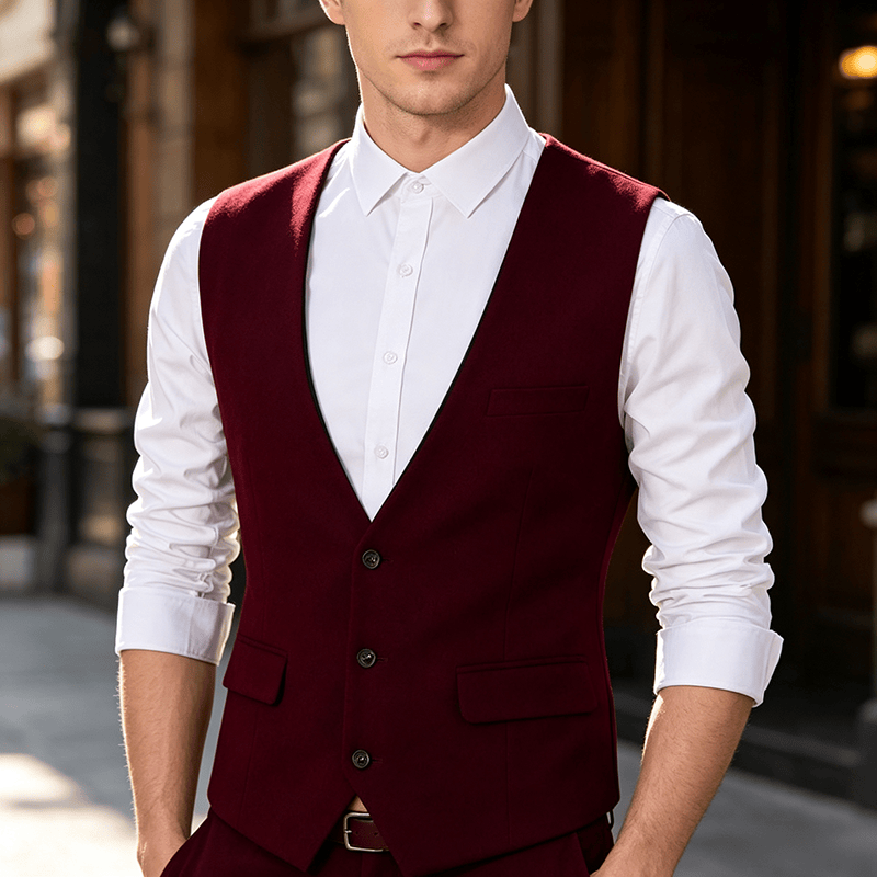 Men's Solid Color Slim Fit All Season Suit Vest - Wine - 3XL - image 6