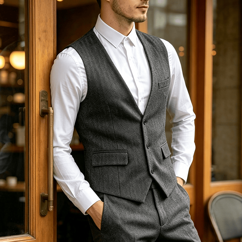 Men's Solid Color Slim Fit All Season Suit Vest - Dark Grey - 3XL - image 0