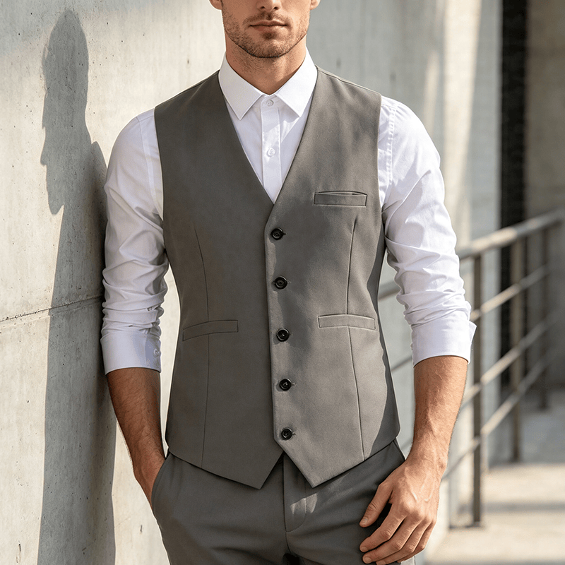 Men's Multi Color Spring Autumn Daily Business Suit Vest - Light Gray - 3XL - image 8