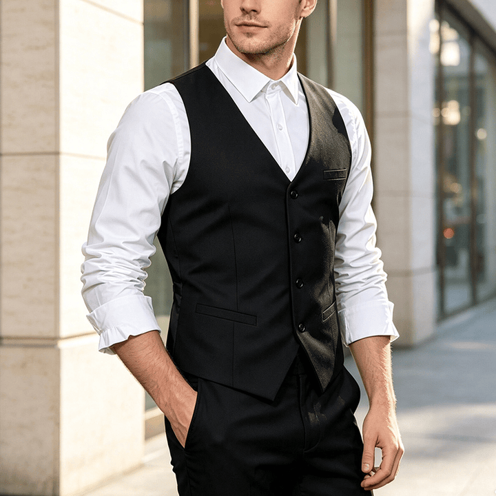 Men's All Season Work Waistcoat Daily Wedding Banquet Suit Vest - Black - 5XL - image 0