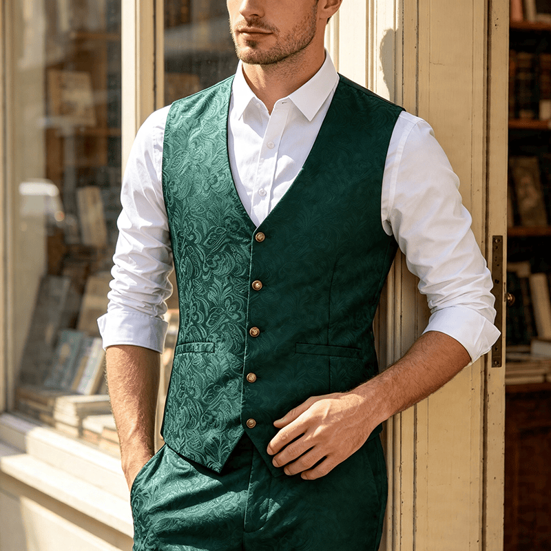 Men's Jacquard Textured Casual Halloween Party Suit Vest - Green - 2XL - image 8