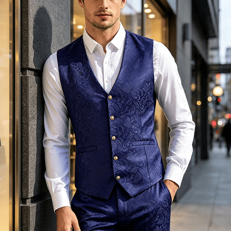 Men's Jacquard Textured Casual Halloween Party Suit Vest - Navy Blue - 2XL - image 0
