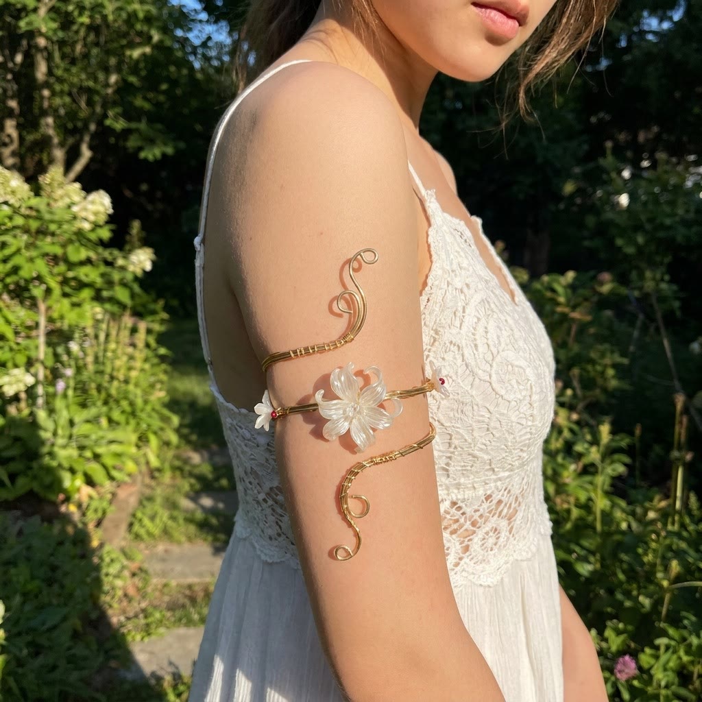 Ethereal Flower Pearl Buds Art Swirls Armlet - image 22