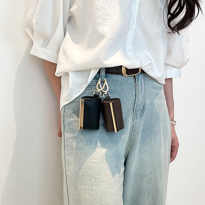 Foldable Nylon Shoulder Tote Bag Keychain With Leather Accent - image 4
