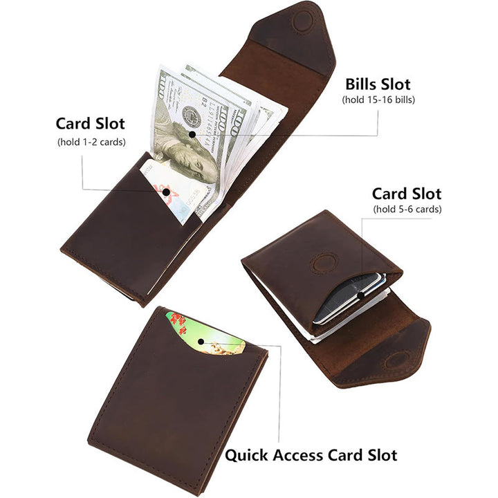 Crazy Horse Leather Magnetic Front Pocket Envelope Wallet - image 6