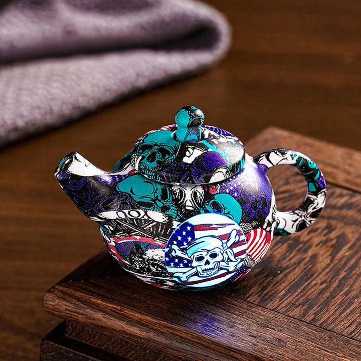 Heritage Flame Porcelain Teapot Rotating Butane Lighter - Skull & Flag - image 2