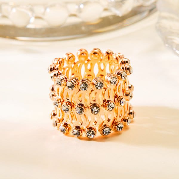 Magic Convertible Rhinestone Folding Bracelet Ring - Gold & White - image 13