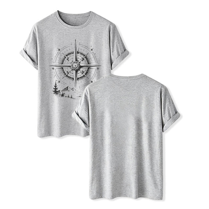 Black Ink Hand Drawn Mountain Compass Graphic Western T-shirt - Gray - 2XL - image 8
