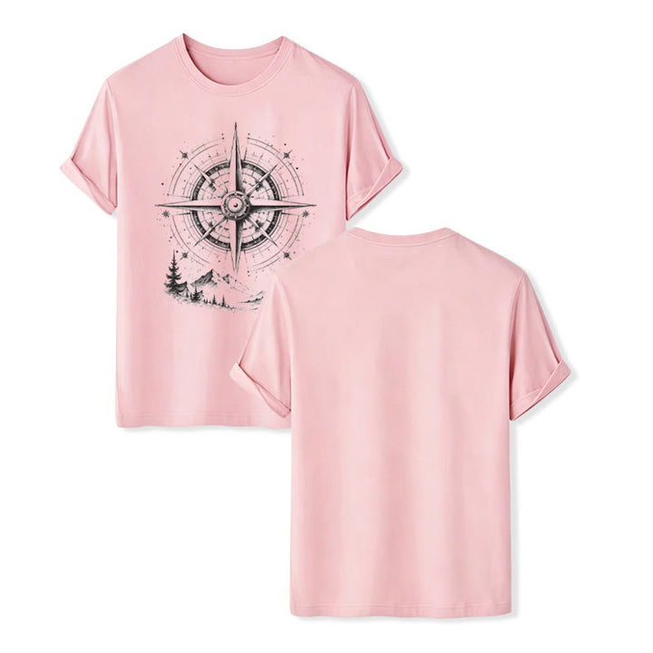 Black Ink Hand Drawn Mountain Compass Graphic Western T-shirt - Pink - 2XL - image 7