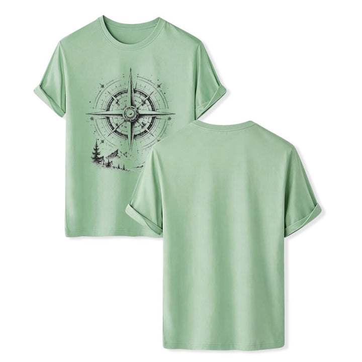 Black Ink Hand Drawn Mountain Compass Graphic Western T-shirt - Green - 2XL - image 10
