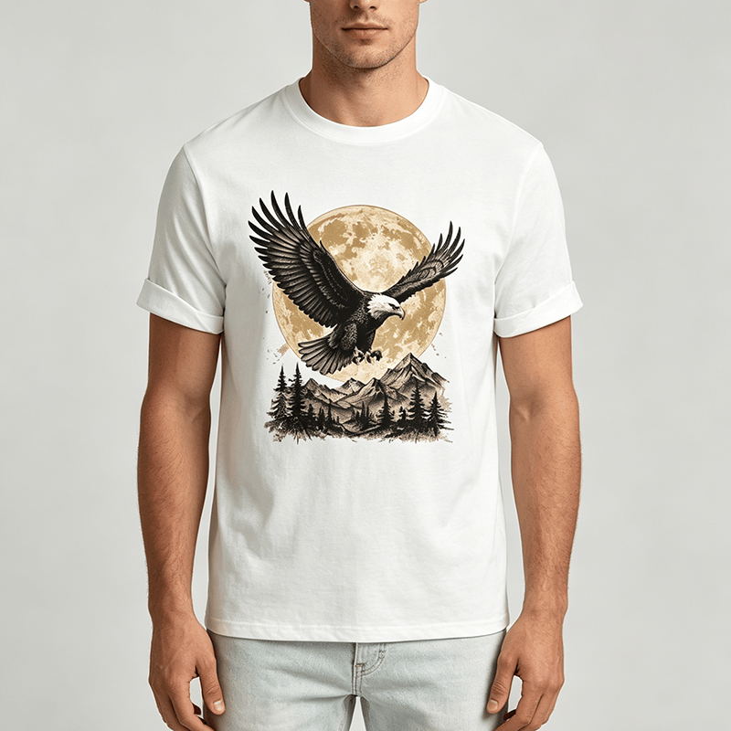 Vintage Bald Eagle Full Moon Mountain Graphic Western T-shirt - image 1