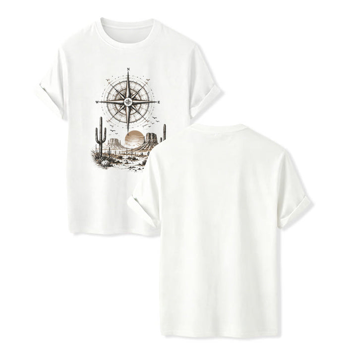 Western Desert Cactus Compass Graphic Print Shirt - White - 2XL - image 5