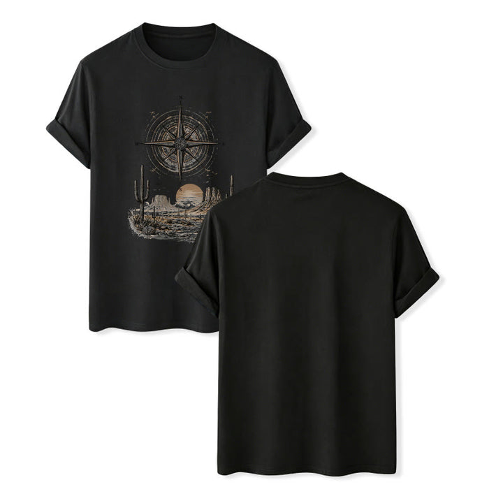 Western Desert Cactus Compass Graphic Print Shirt - Black - 2XL - image 12