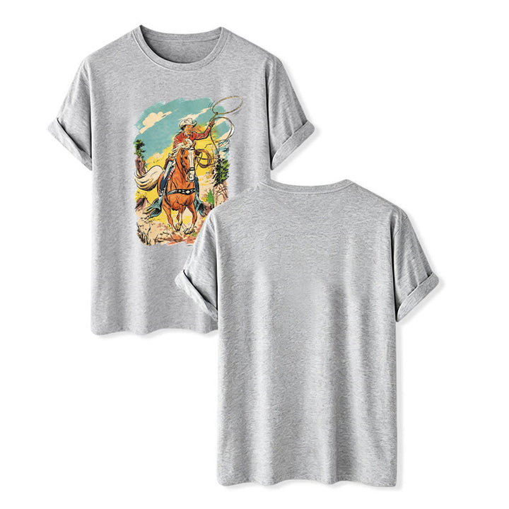 Vintage Comic Cowboy Lasso Western Graphic Print Shirt - Gray - 2XL - image 8