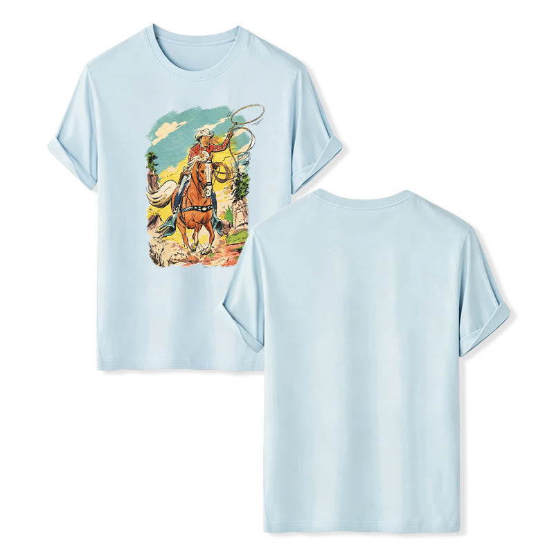 Vintage Comic Cowboy Lasso Western Graphic Print Shirt - Blue - 2XL - image 9