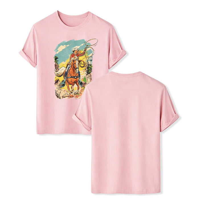 Vintage Comic Cowboy Lasso Western Graphic Print Shirt - Pink - 2XL - image 7