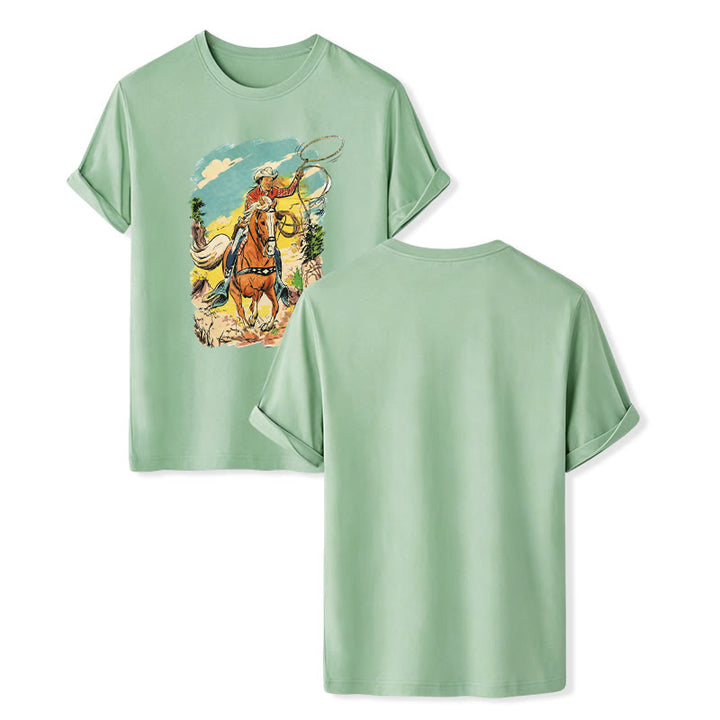 Vintage Comic Cowboy Lasso Western Graphic Print Shirt - Green - 2XL - image 10