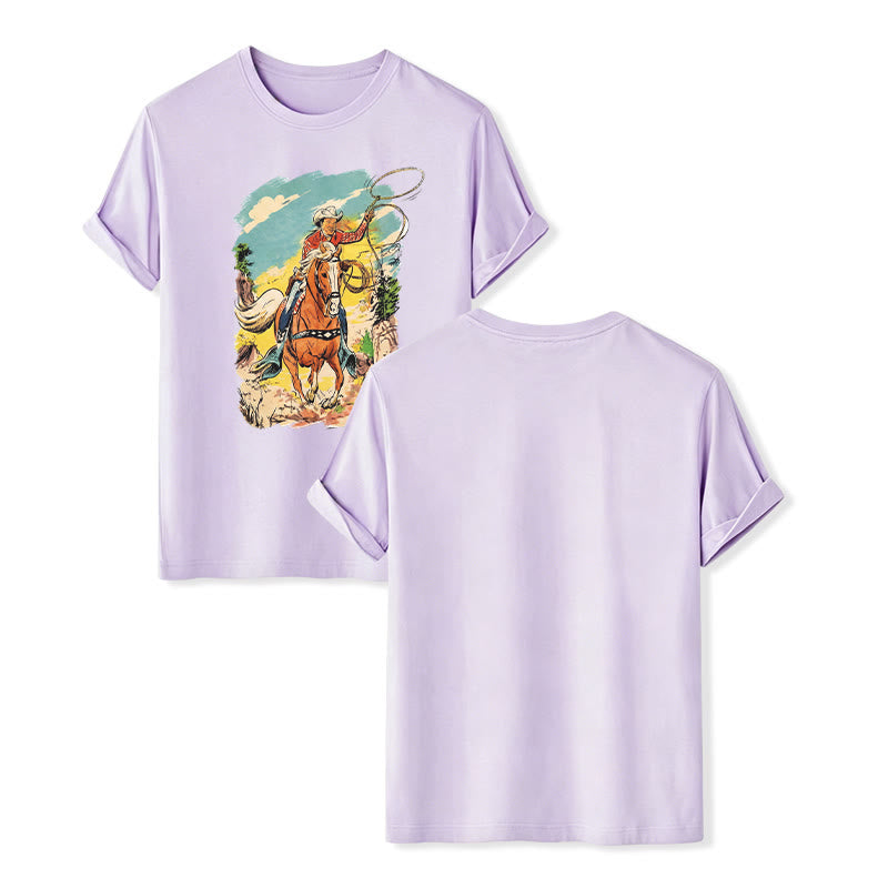 Vintage Comic Cowboy Lasso Western Graphic Print Shirt - Violet - 2XL - image 11
