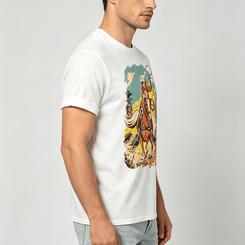 Vintage Comic Cowboy Lasso Western Graphic Print Shirt - image 2