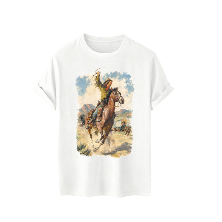 Vintage Oil Painting Cowboy Whip Wild Western Shirt - image 4