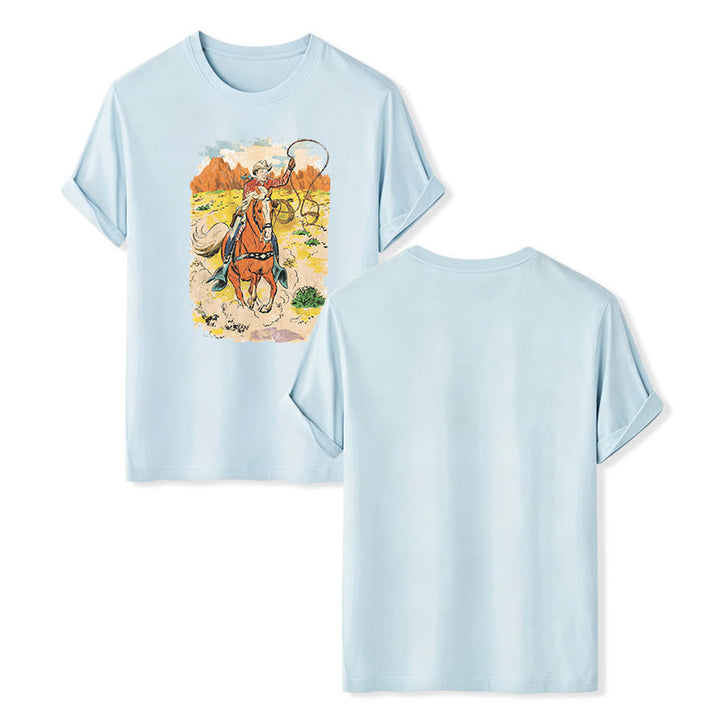 Comic Style Retro Cowboy Lasso Western Shirt - Blue - 2XL - image 9