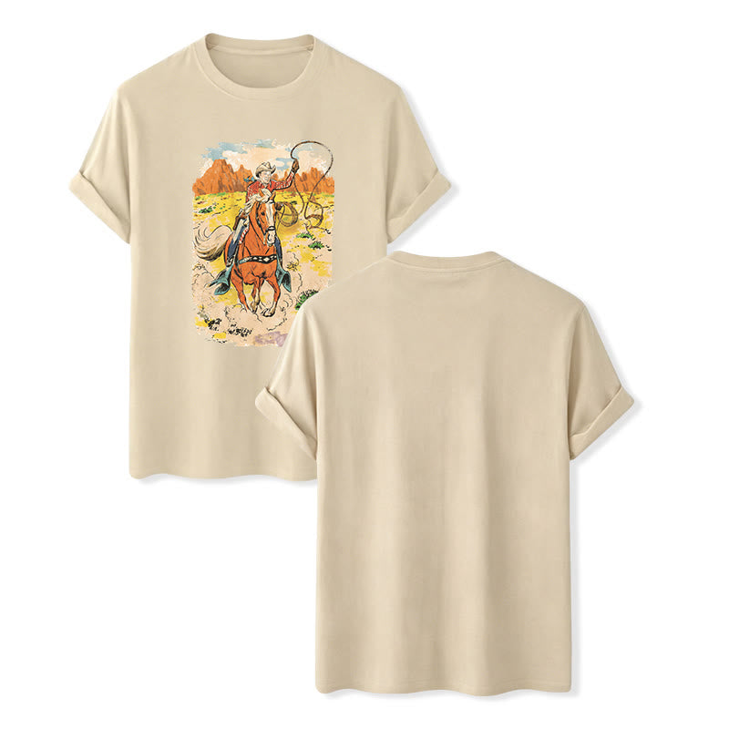Comic Style Retro Cowboy Lasso Western Shirt - Beige - 2XL - image 6