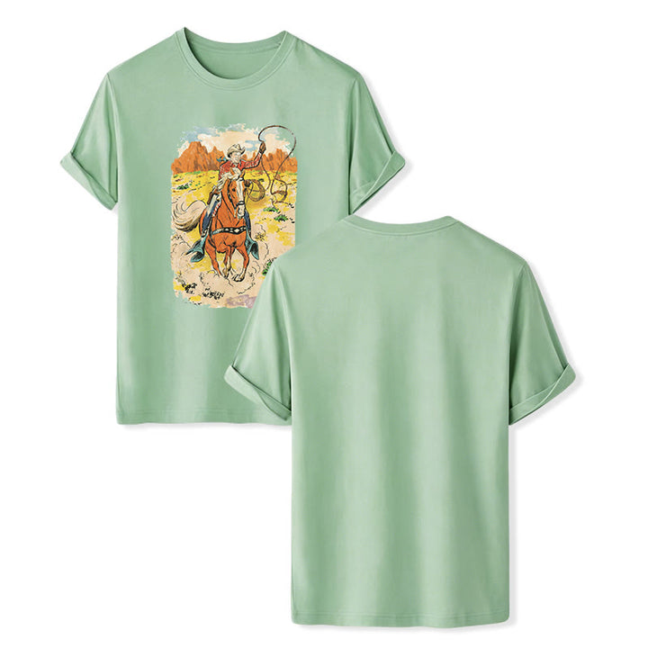 Comic Style Retro Cowboy Lasso Western Shirt - Green - 2XL - image 10