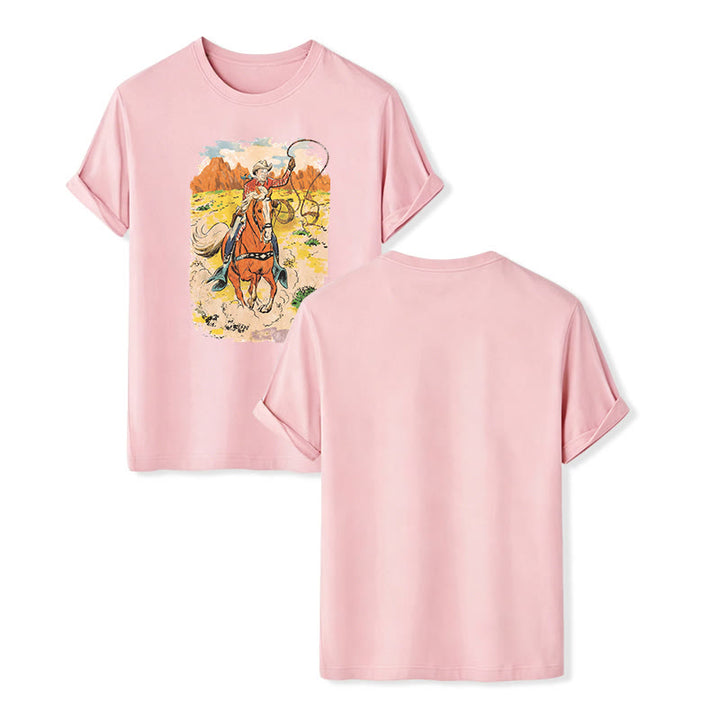 Comic Style Retro Cowboy Lasso Western Shirt - Pink - 2XL - image 7