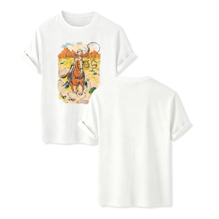 Comic Style Retro Cowboy Lasso Western Shirt - White - 2XL - image 5