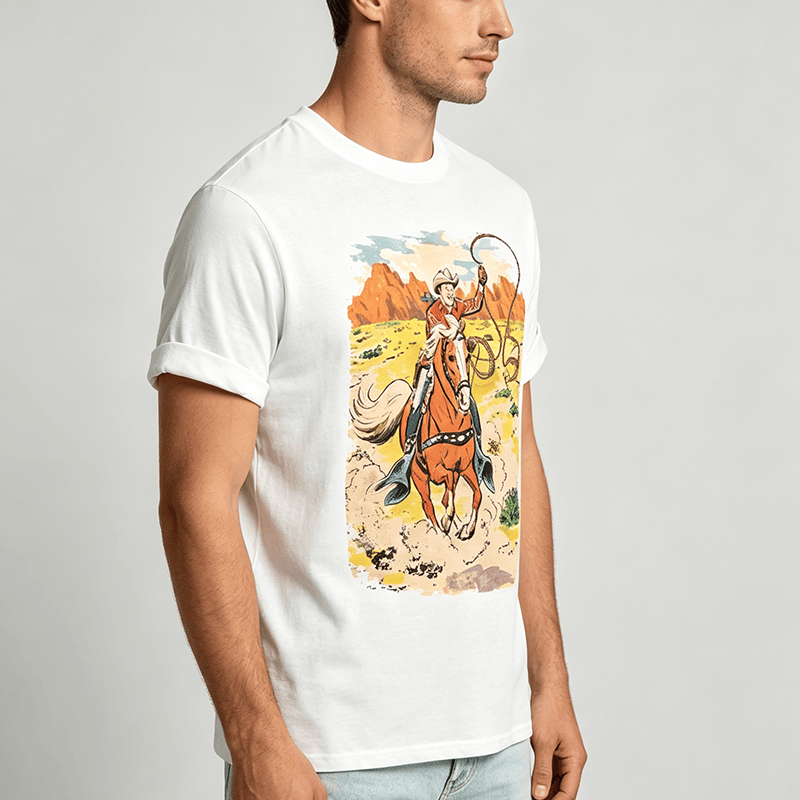 Comic Style Retro Cowboy Lasso Western Shirt - image 2