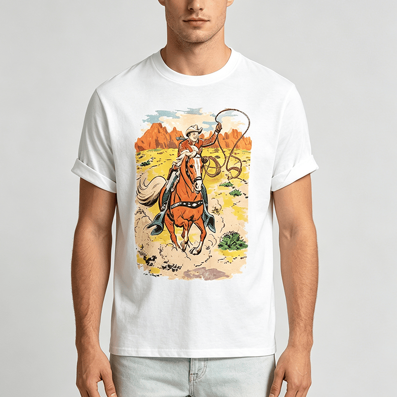 Comic Style Retro Cowboy Lasso Western Shirt - image 1