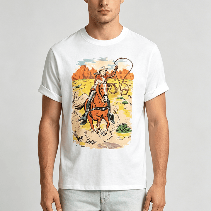 Comic Style Retro Cowboy Lasso Western Shirt - image 1